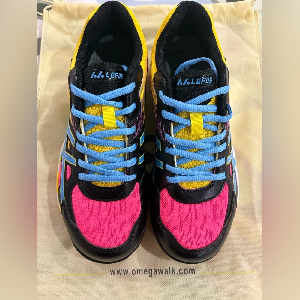 Omega Walk sz 6 NEW Athletic Shoes - Black, Yellow, Pink - Picture 2 of 6